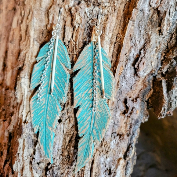 Jewelry - Leather feather earrings with porcupine quills
